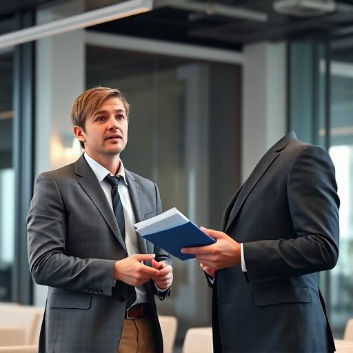 Scene from a corporate training video, showing an employee giving a presentation